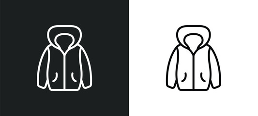 hooded jacket line icon in white and black colors. hooded jacket flat vector icon from hooded jacket collection for web, mobile apps and ui.