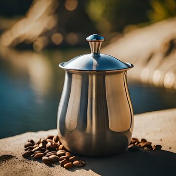 Devices for brewing coffee on a neutral background created by artificial intelligence.