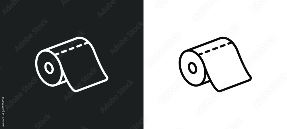 Poster paper roll line icon in white and black colors. paper roll flat vector icon from paper roll collecti
