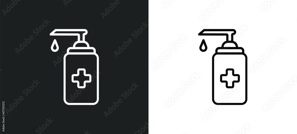 Poster hand soap line icon in white and black colors. hand soap flat vector icon from hand soap collection 