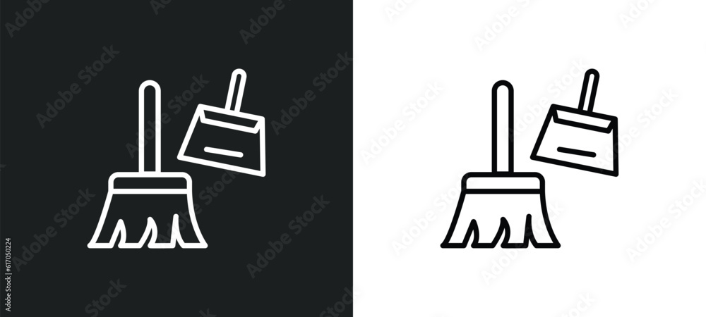 Poster cleaning tools line icon in white and black colors. cleaning tools flat vector icon from cleaning to
