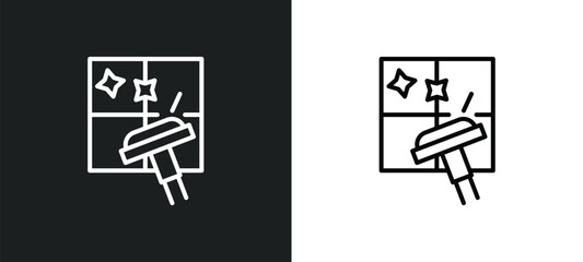 cleaning window line icon in white and black colors. cleaning window flat vector icon from cleaning window collection for web, mobile apps and ui.