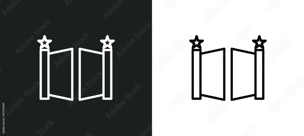Poster gate line icon in white and black colors. gate flat vector icon from gate collection for web, mobile