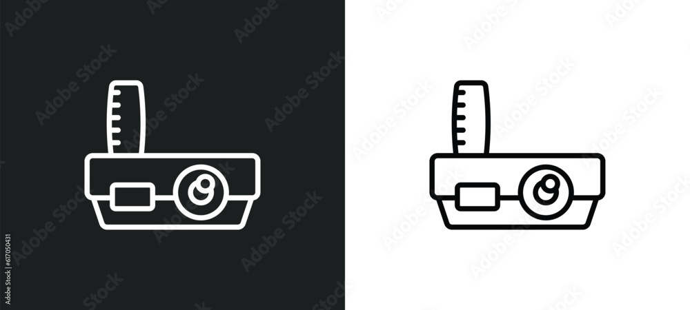 Poster slide projector line icon in white and black colors. slide projector flat vector icon from slide pro