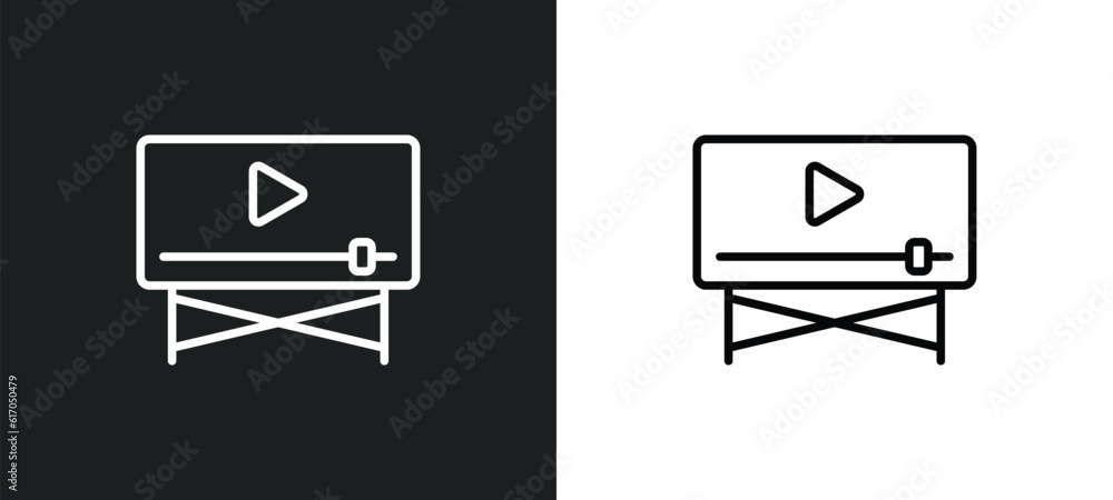 Poster movie player line icon in white and black colors. movie player flat vector icon from movie player co