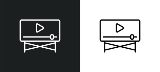 movie player line icon in white and black colors. movie player flat vector icon from movie player collection for web, mobile apps and ui.