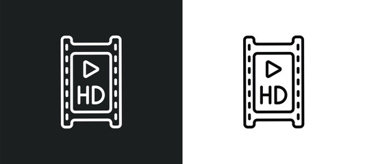 hd movie line icon in white and black colors. hd movie flat vector icon from hd movie collection for web, mobile apps and ui.