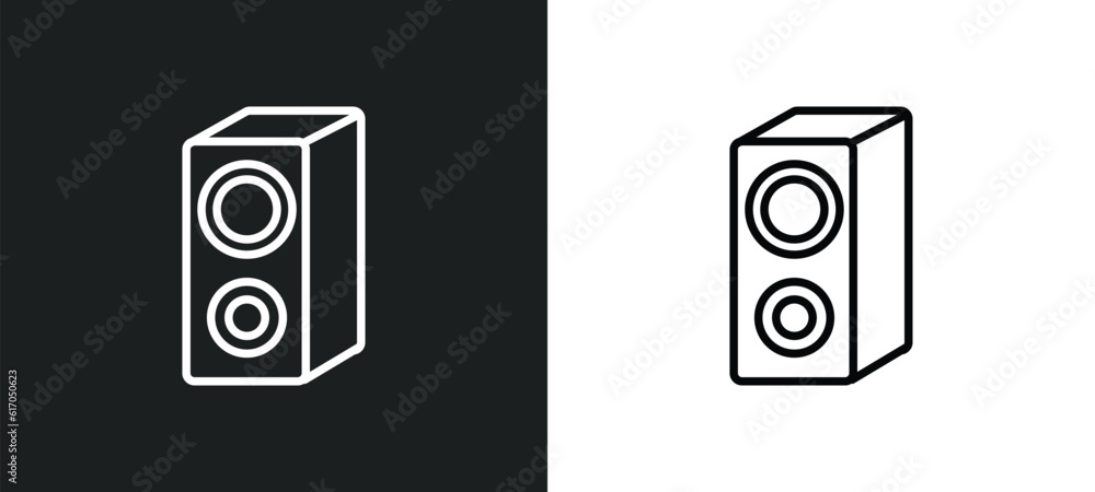 Poster loud woofer box line icon in white and black colors. loud woofer box flat vector icon from loud woof