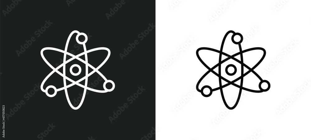 Poster atomic line icon in white and black colors. atomic flat vector icon from atomic collection for web, 