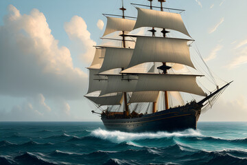 Old Sail Ship in the Ocean, Generative AI 