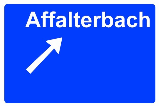 Illustration eines Autobahn-Ausfahrtschildes mit der Beschriftung " Affalterbach"	