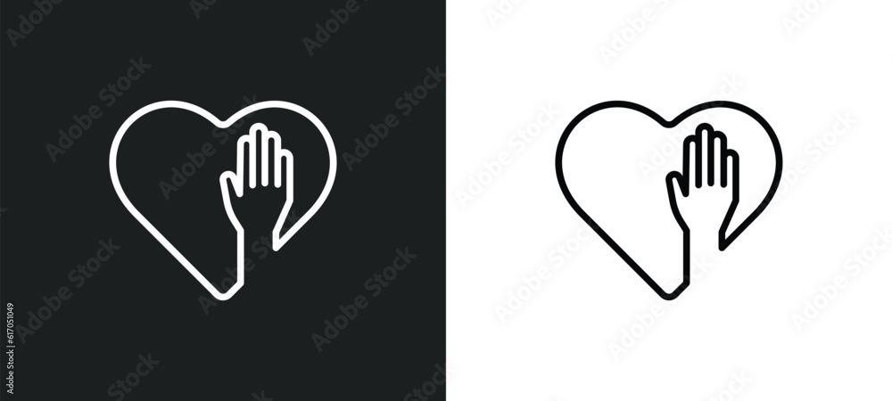Poster voluntary service line icon in white and black colors. voluntary service flat vector icon from volun