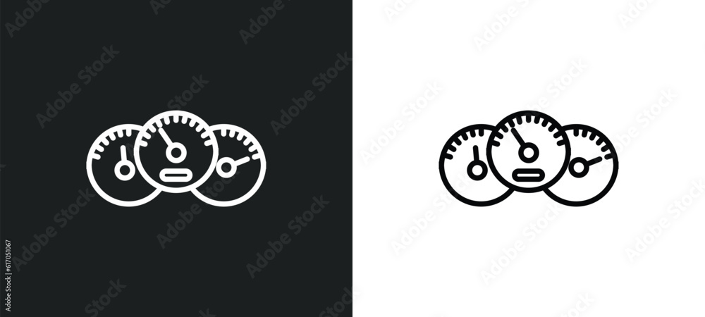 Poster car dashboard line icon in white and black colors. car dashboard flat vector icon from car dashboard