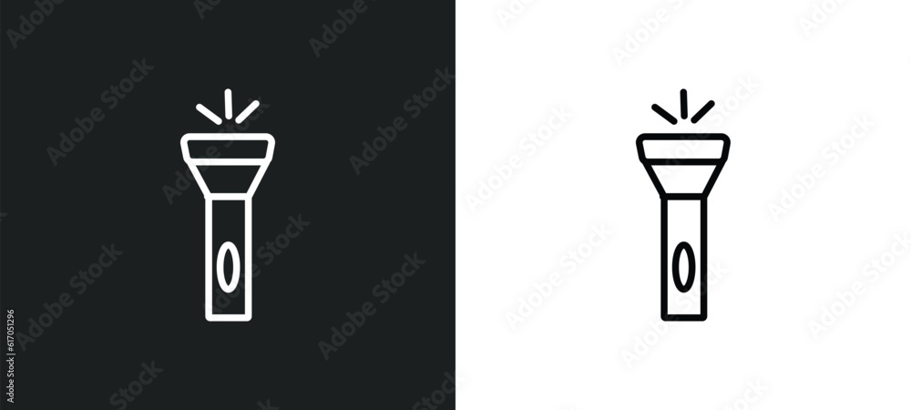 Poster torch line icon in white and black colors. torch flat vector icon from torch collection for web, mob