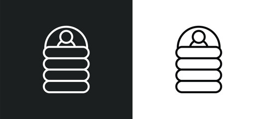 sleeping bag line icon in white and black colors. sleeping bag flat vector icon from sleeping bag collection for web, mobile apps and ui.