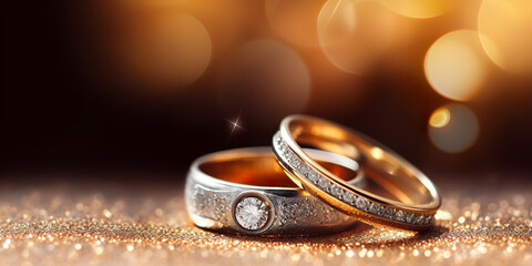 Designer wedding rings on a sparkling background