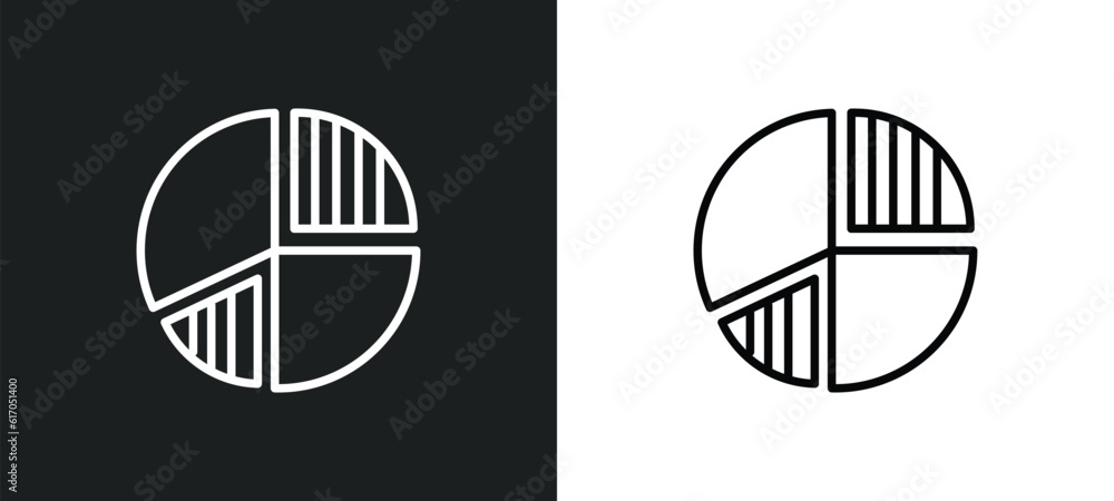 Poster data circular chart line icon in white and black colors. data circular chart flat vector icon from d