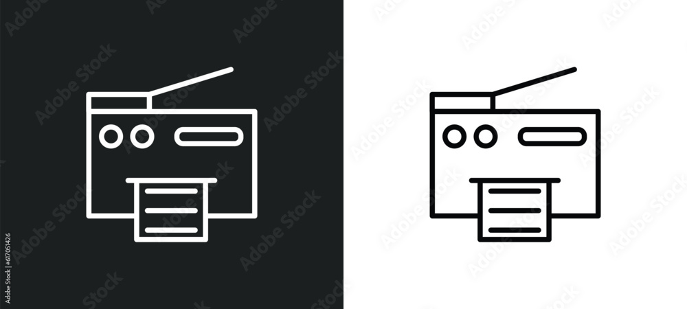 Poster printing documents line icon in white and black colors. printing documents flat vector icon from pri