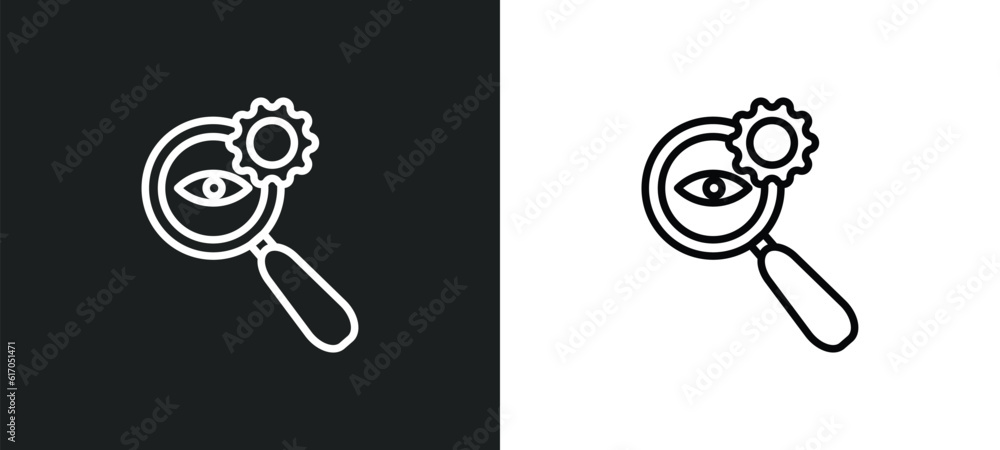 Poster investigate line icon in white and black colors. investigate flat vector icon from investigate colle