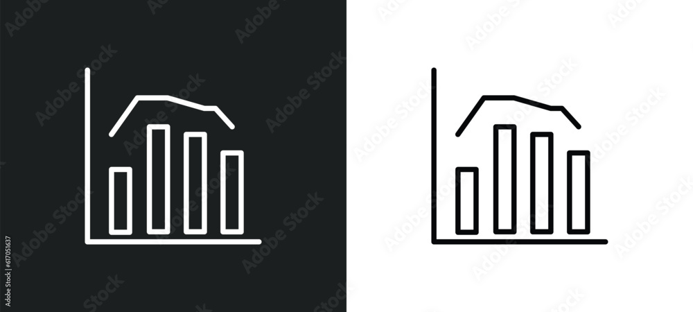 Poster bars chart analysis line icon in white and black colors. bars chart analysis flat vector icon from b