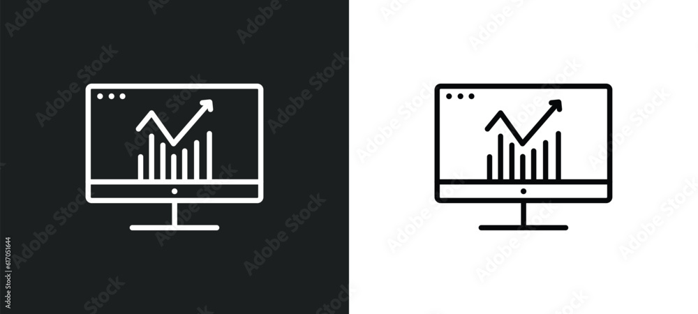 Poster analytics monitor line icon in white and black colors. analytics monitor flat vector icon from analy
