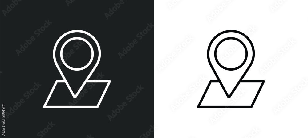 Poster 3d location graph line icon in white and black colors. 3d location graph flat vector icon from 3d lo
