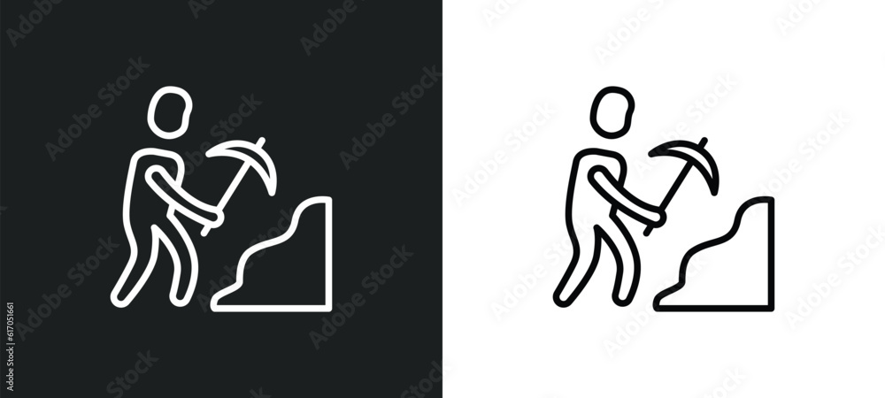 Poster worker digging a hole line icon in white and black colors. worker digging a hole flat vector icon fr