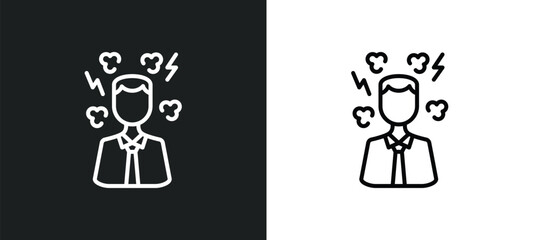 angry boss line icon in white and black colors. angry boss flat vector icon from angry boss collection for web, mobile apps and ui.