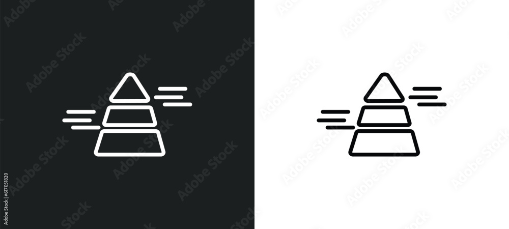 Poster stats pyramid line icon in white and black colors. stats pyramid flat vector icon from stats pyramid