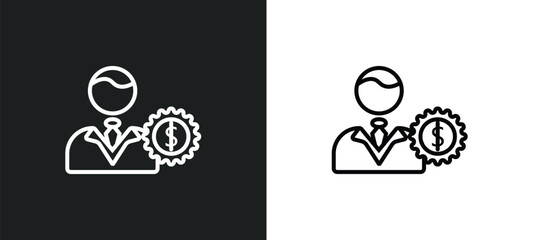 man with money gears line icon in white and black colors. man with money gears flat vector icon from man with money gears collection for web, mobile apps and ui.