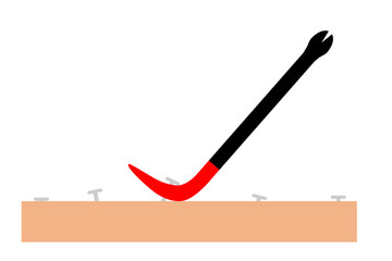 バールで木の板に刺さった釘を抜くイラスト