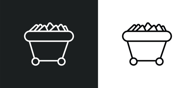 mining cart line icon in white and black colors. mining cart flat vector icon from mining cart collection for web, mobile apps and ui.