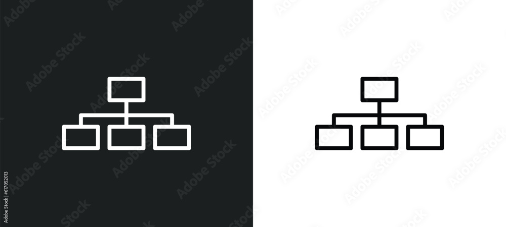Poster hierarchy structure line icon in white and black colors. hierarchy structure flat vector icon from h