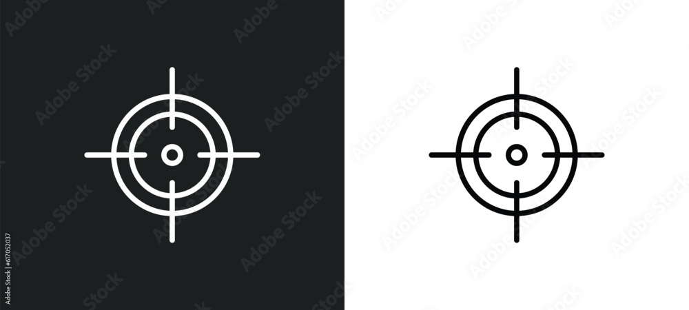 Poster target line icon in white and black colors. target flat vector icon from target collection for web, 