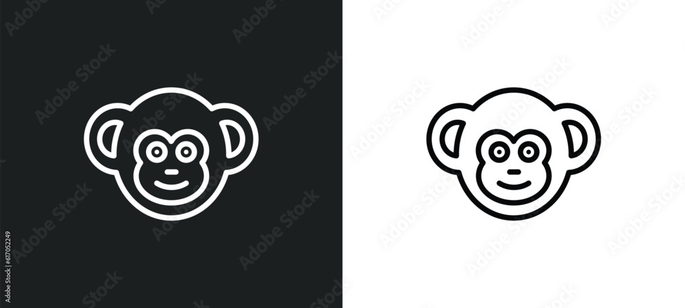 Poster monkey line icon in white and black colors. monkey flat vector icon from monkey collection for web, 