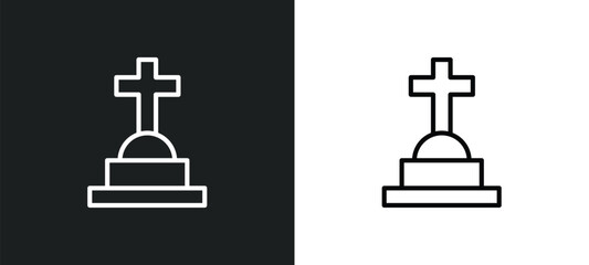 Obraz premium christian cemetery line icon in white and black colors. christian cemetery flat vector icon from christian cemetery collection for web, mobile apps and ui.