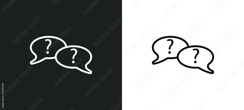 Poster questions line icon in white and black colors. questions flat vector icon from questions collection 