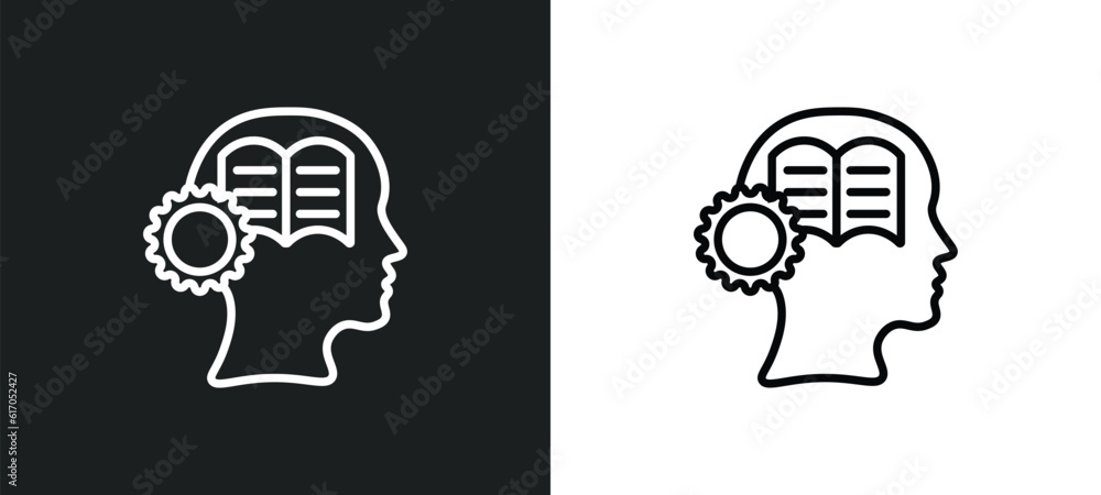 Poster learning line icon in white and black colors. learning flat vector icon from learning collection for
