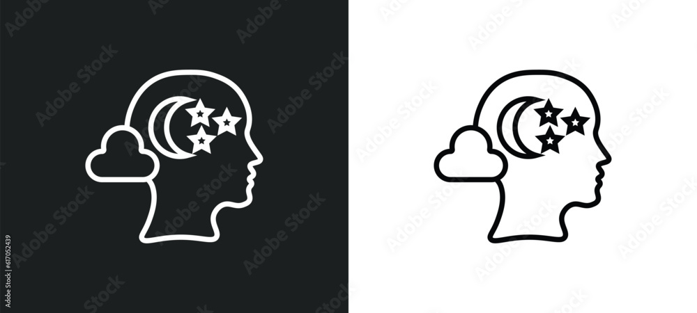 Poster imagination line icon in white and black colors. imagination flat vector icon from imagination colle