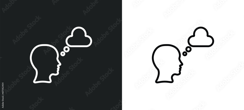 Poster dreaming line icon in white and black colors. dreaming flat vector icon from dreaming collection for