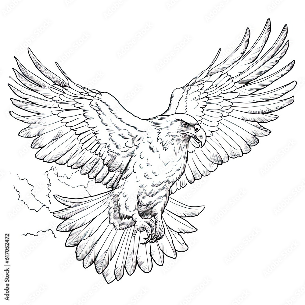 Wall mural Bald eagle animal line art illustration. Black and white coloring page style art. Generative AI