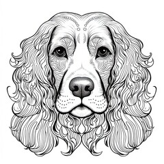 Cocker Spaniel animal line art illustration. Black and white coloring page style art. Generative AI