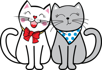 Vector illustration draw character design couple love of cat in valentine day