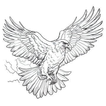 recommend clip art: Bald eagle animal line art illustration. Black and white coloring page style art. Generative AI