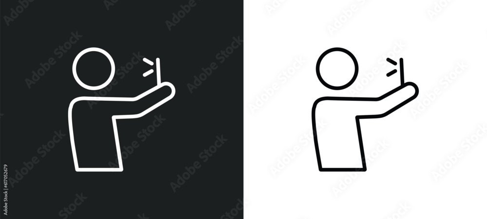 Poster selfie line icon in white and black colors. selfie flat vector icon from selfie collection for web, 