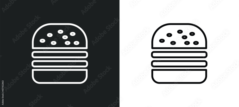 Poster complete hamburger line icon in white and black colors. complete hamburger flat vector icon from com