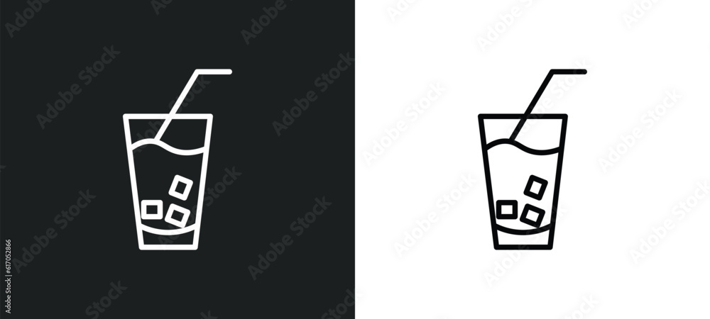 Poster lemonade with straw line icon in white and black colors. lemonade with straw flat vector icon from l