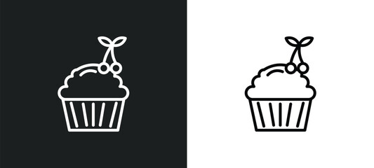 cupcake with cherry line icon in white and black colors. cupcake with cherry flat vector icon from cupcake with cherry collection for web, mobile apps and ui.