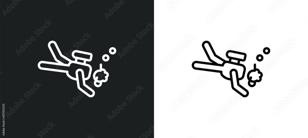 Poster man diving line icon in white and black colors. man diving flat vector icon from man diving collecti