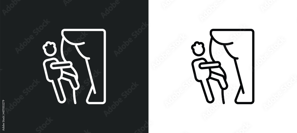 Poster man climbing line icon in white and black colors. man climbing flat vector icon from man climbing co